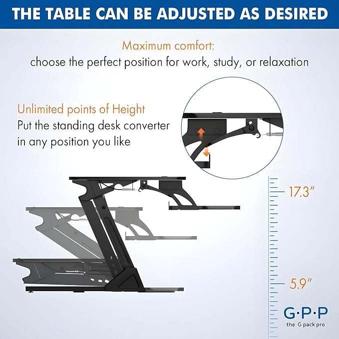 Standing Desk Converter 40 Inch, Height Adjustable to 17.3 Inches | Dual Monitor Work Surface With Keyboard Tray, Steel Frame, and Smooth Manual Lift for Home Office Setups