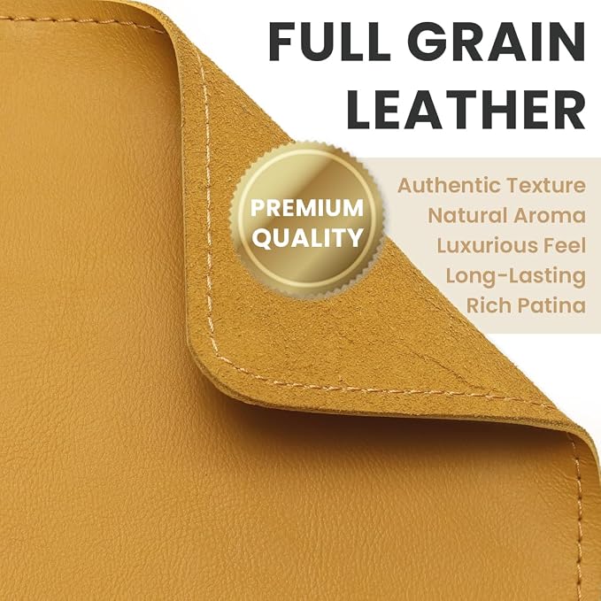 Full Grain Genuine Leather – Mustard Yellow (XL) - Premium Desk Mat with Non-Slip Backing, Thick 3mm, Office Desk Protector for Work & Gaming (Extra Large 35.4 x 15.7 inch)
