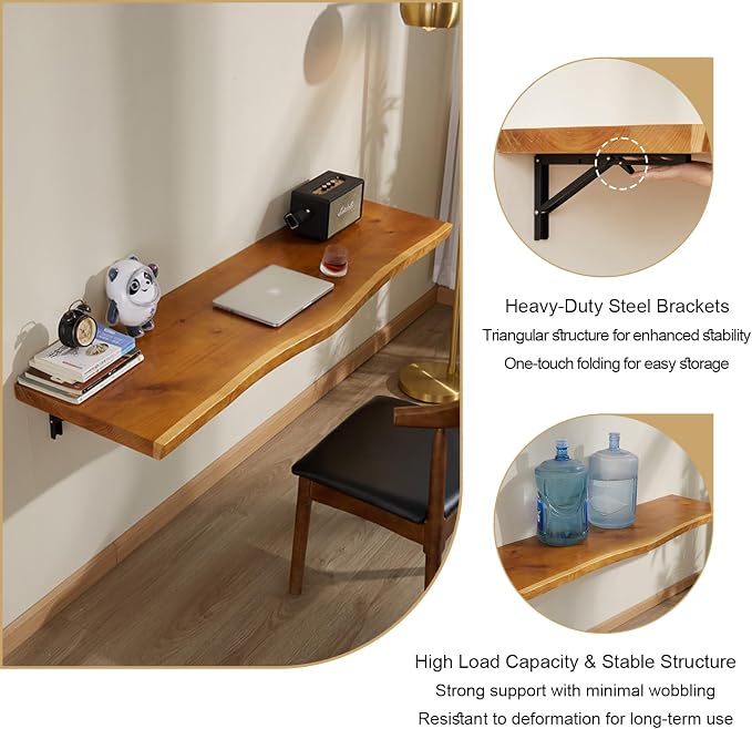 Wall Mounted Folding Table, Space Saving Wall Desk with Pine Wood, Fold Down Desk Shelf for Home,Dining,Laundry Room,Kitchen,Clothes 1" Thick 63"x17.7"