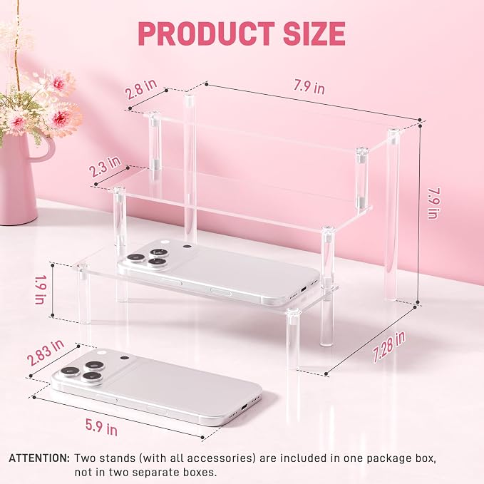 2 Packs Acrylic Display Stand Riser,3 Tier Perfume Organizer Cupcake Stand | Acrylic Pop Shelves Holder,Clear Desk Display Shelf for Figure,Trinket,Collectibles,Dessert Tray Stands for Party Decor-7.9in