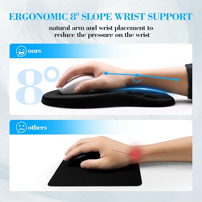 Ergonomic Mouse Pad with Wrist Rest, Memory Foam Mousepad with Wrist Support and Non-Slip PU Base for Pain Relief, Massage Bulge Mouse Mat for Office, Home, Computer Desk (Black)