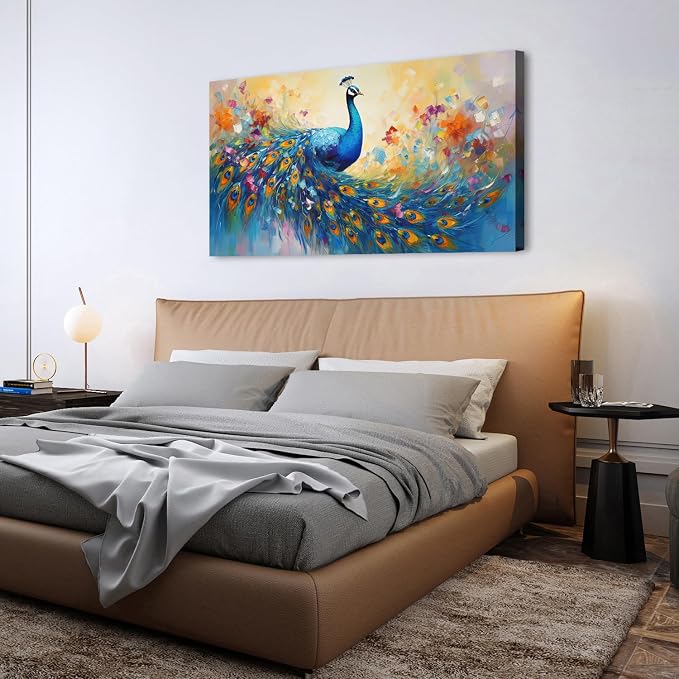 Abstract Peacock Wall Art Colorful Peacock Pictures Wall Decor Abstract Bird Canvas Poster Watercolor Animal Prints Painting Vintage Framed Artwork Living Room Bedroom Home Decorations 30x60