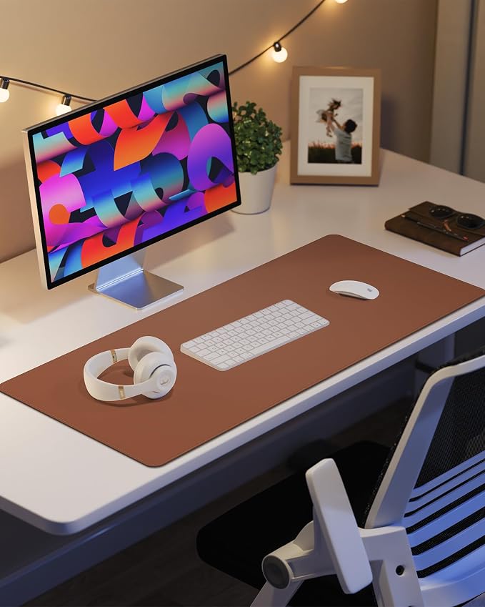 Leather Desk Pad Protector, Mouse Pad, Office Desk Mat, Non-Slip PU Leather Desk Blotter, Laptop Desk Pad, Waterproof Desk Writing Pad for Office and Home (Brown, 31.5" x 15.7")