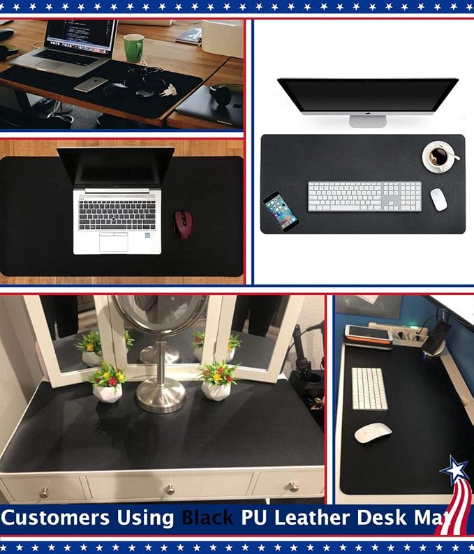 Desk Protector Blotter Pad on Top of Desks PU Leather Office Desk Writing Mat Computer Laptop Gaming Under Keyboard Mouse Pad Desk Decor Accessories Organizer for Women Men Kids Black 16 X 32 Inches