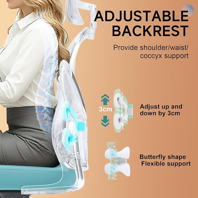 Ergonomic Office Chair with Adjustable Lumbar Support and Headrest, High Back Mesh Desk Chair for Home Office,Flip-Up Arms 90-120° Tilt Lock Rolling Swivel Task Chairs (White-Blue6065)