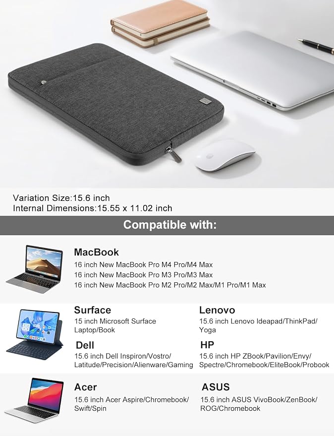 DOMISO Laptop Case Laptop Sleeve Cover for 16 inch MacBook Pro M4/M3/M2/M1 Pro/Max A3403 A3186 A2991 A2780 A2485 A2141,Compatible with 15.6 inch HP Lenovo Dell XPS 16,Dark Grey