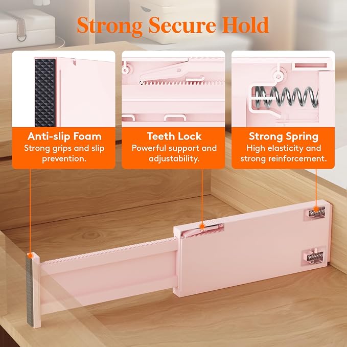 Lifewit 9 Pack Drawer Dividers 4" High 28-43.5cm/11-17" Adjustable Drawer Organizer for Clothes/Utensils, Expandable Drawer Separator in Dresser/Kitchen/Bedroom/Office Organization & Storage Pink
