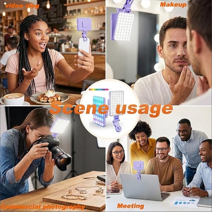 Selfie Light for iPhone-camera light for content creator -portable light-Clip on Light with 3 Mode&10 Brightness Levels, Ring Light for Phone for TikTok-Makeup-video recording-Vlog-Laptop-Purple