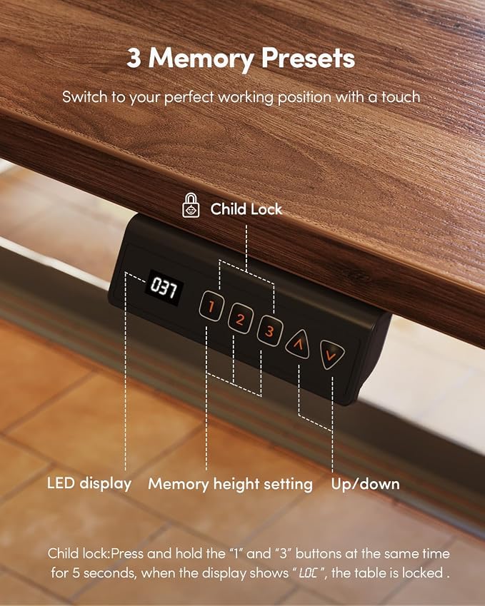CubiCubi 55 x 28 Inch Large One-Piece Standing Desk, Adjustable Height Electric Computer Home Office Sit Stand up Whole Board Workstation, with Memory Presets, Headphone Hook, Black Walnut