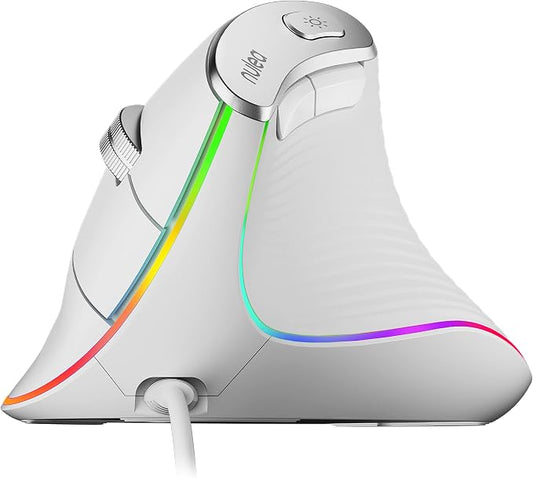 Nulea M504 Wired Vertical Mouse, USB Ergonomic Optical Mouse with 4 Adjustable DPI, 11 RGB Backlight Modes, Compatible for Laptop, PC, Desktop, Mac, White