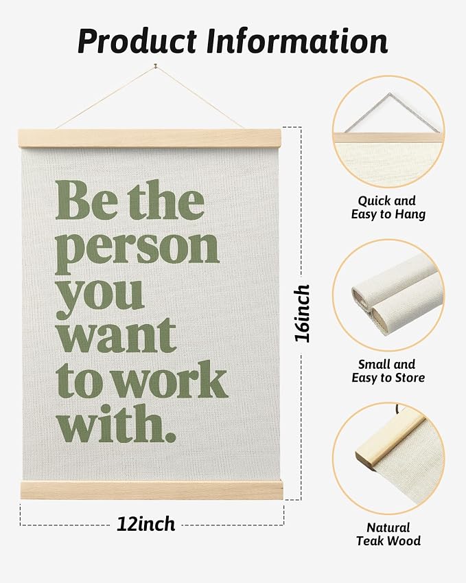 FGFK Be the Person You Want to Work with Inspirational office Framed hanging Canvas wall art Poster Prints decor for women,Trendy Green Motivational posters office decorations for work,12x16 Inch