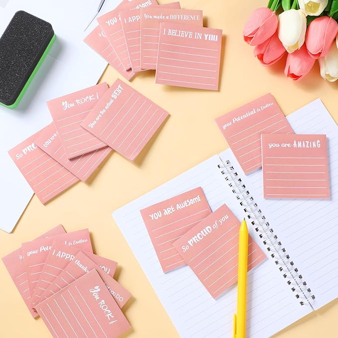 Yinder 24 Pcs Inspirational Sticky Notes Thank You Gift Motivational Sticky Note Pad Employee Appreciation Gift Bulk for Staff Coworker Teacher Nurse Office Groups 3 x 3'' (Appreciation,Pink)