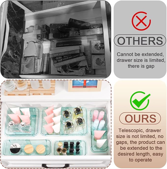 25 Pcs Clear Drawer Organizer, Adjustable Drawer Storage Box, 3-Size Desk Drawer Organizer, Acrylic Storage Bins for Makeup, Kitchen Utensils, Bedroom Dressers Tool Organizer for Gadgets, Blue