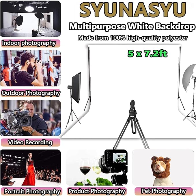 5x7.2ft White Backdrop for Photoshoot, Premium Quality White Background Screen Polyester Picture Photography Backdrop Photoshoot Accessories Content Creator Background for Studio Video Photo Booth