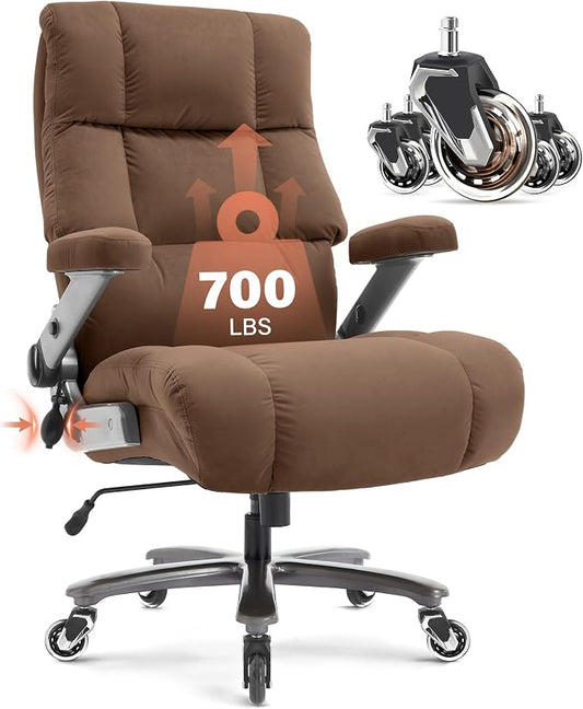 Big and Tall Office Chair 700lbs, Fabric Heavy Duty Executive Desk Chair | 3D Flip Arms, Extra Wide, Upgraded Wheels, Adjustable Lumbar Support, Metal Base, Large Ultra-Soft Ergonomic Computer Chairs