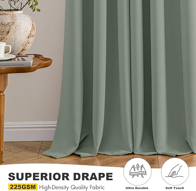 MIULEE Blackout Curtains for Bedroom Living Room 2 Panels, Thermal Insulated Room Darkening Drapes Grommet Noise Reducing Light Blocking Window Treatments 63 Inches Long 40x63 Inch Light Green