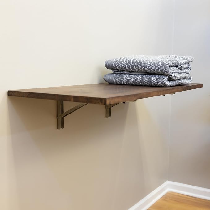 StoreYourBoard Wall Mounted Folding Workbench, Dark Wood Fold Down Work Table, Wall Mounted Folding Table, Floating Desk, Laundry Folding Table, 40 x 18 in, Stainless Steel Brackets, Holds 200 lb