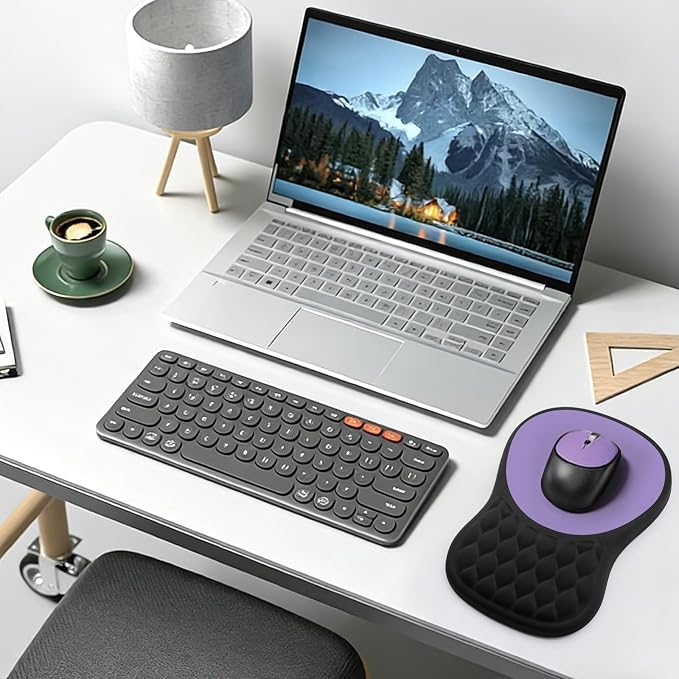 Ergonomic Mouse Pad with Wrist Rest, Memory Foam Mousepad with Wrist Support and Non-Slip PU Base for Pain Relief, Massage Bulge Mouse Mat for Office, Home, Computer Desk (Black + Purple)