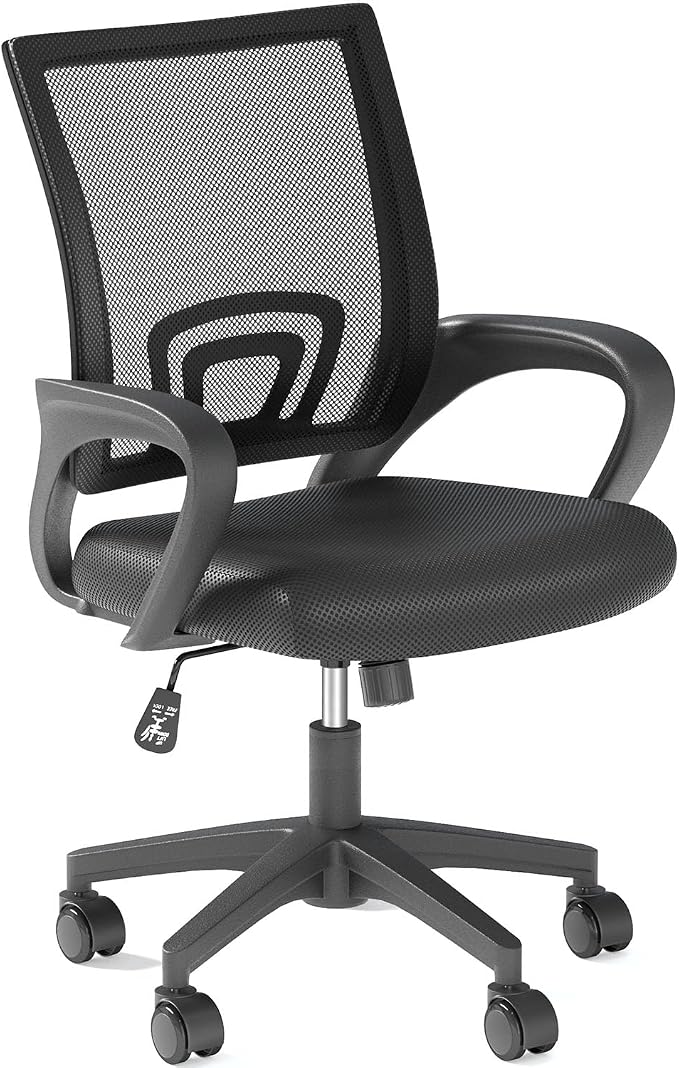OS MOTOR Home Office Chair, Ergonomic Mid-Back Mesh Desk Chair with Lumbar Support, Adjustable Swivel Rolling Design, Comfy Armrest for Work, Study, Gaming, Vanity, Black | Lumbar Support, Adjustable Height, Swivel Rolling Design, Comfy Armrest, Home, ...