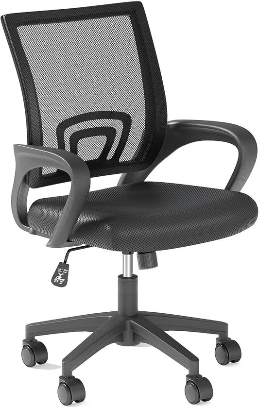 OS MOTOR Home Office Chair, Ergonomic Mid-Back Mesh Desk Chair with Lumbar Support, Adjustable Swivel Rolling Design, Comfy Armrest for Work, Study, Gaming, Vanity, Black | Lumbar Support, Adjustable Height, Swivel Rolling Design, Comfy Armrest, Home, ...