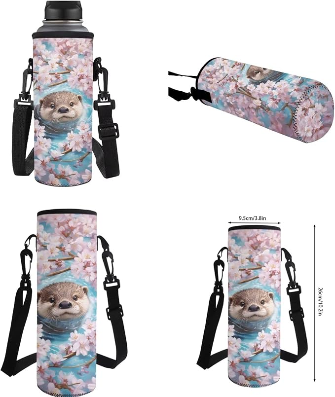 Ystardream Cherry Blossom Otter Elementary Backpack for Girls with Lunch Box Pencil Case Water Bottle Sleeve Waterproof School Bookbag with Big Front Pocket for Teens Kids Back to School Gift Bookbag