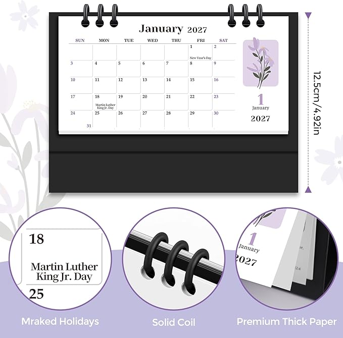 KONVINIT Desk Calendar 2026-2027, 6.3" x 3.1", 2026 Desk Calendar - Runs From May 2026 Until December 2027, 20 Months Small Desktop Calendar for School, Home and Office Supplies