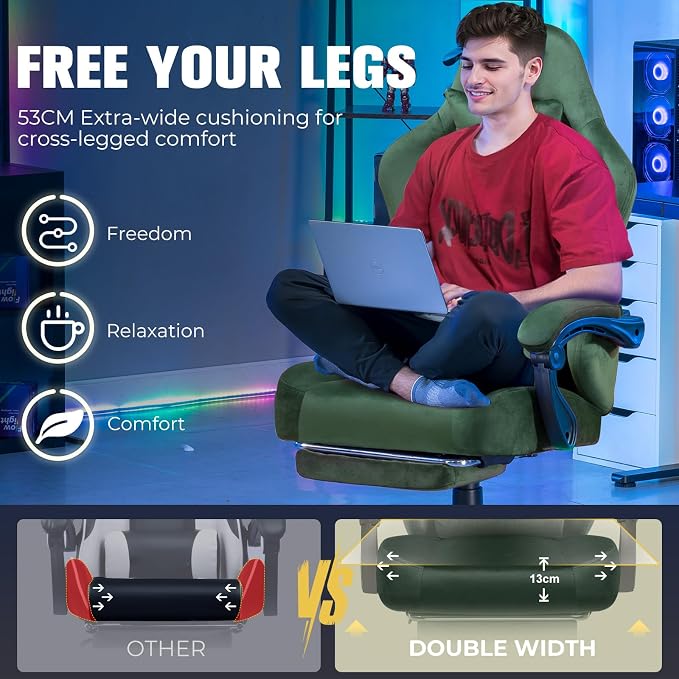 GTPLAYER Big and Tall Gaming Chair 400lbs Heavy Duty Office Chair with Foot Rest, High Back Pocket Spring Ergonomic Computer Chair for Adults, Wide Comfy Seated Cushion with Linkage Armrests, Green