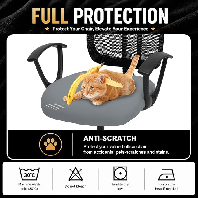 DIVA EN CAMINO DEC Stretchable Desk Office Chair Seat Cushion Covers - Universal Spandex Computer Chair Slipcover - Removable Washable Cushion Protectors Anti-Scratch for Dogs, Cats, Pets, Mid Gray