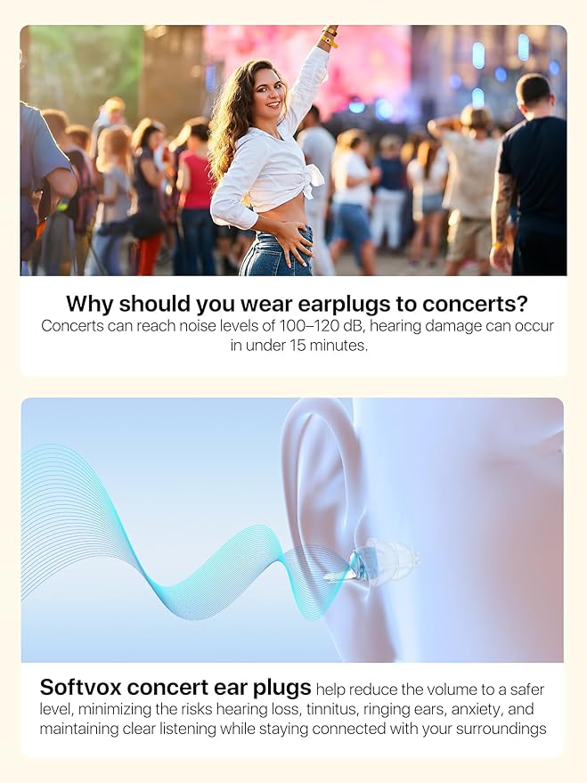 Concert Ear Plugs, Acoustic Filter for Noise Reduction & Maintaining Sound Clarity, High Fidelity Earplugs for Concerts, Rave, Festival, Music, Tinnitus Relief, Hearing Protection for Adult/Kid 12+
