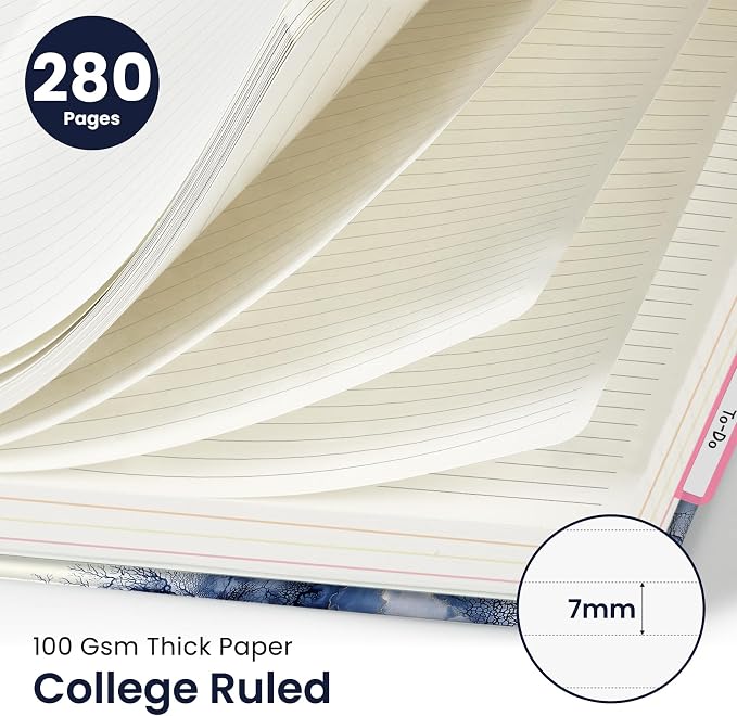 Large Spiral Lined Notebooks for Work with Removable Dividers & Tabs, 8.5"x11" Pretty Hardcover 5 Subject Notebook Journal for Women, College Ruled, Perfect for Study & Office Organization, 280 Pages,Marble Vein