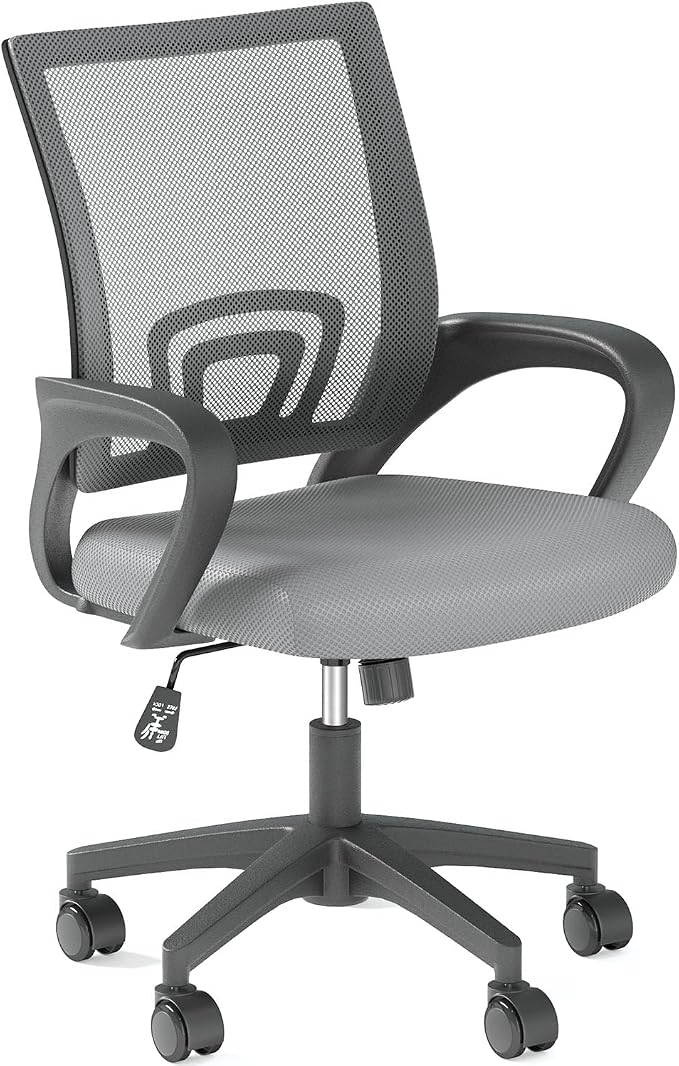 OS MOTOR Ergonomic Mid-Back Mesh Office Chair (Light Gray) | Lumbar Support, Adjustable Height, Swivel Rolling Design, Comfy Armrest, Home, Office, Work, Study, Gaming, Vanity