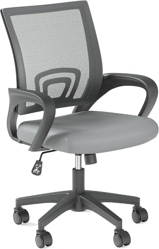 OS MOTOR Ergonomic Mid-Back Mesh Office Chair (Light Gray) | Lumbar Support, Adjustable Height, Swivel Rolling Design, Comfy Armrest, Home, Office, Work, Study, Gaming, Vanity