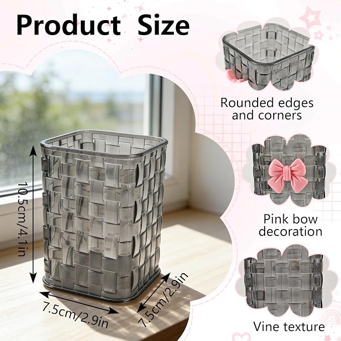 Nirvany Acrylic Pen Holder for Desk, Cute Clear Pencil Organizer & Makeup Brush Holder with Bow Back To School Accessories for Office, Home, School, Kitchen