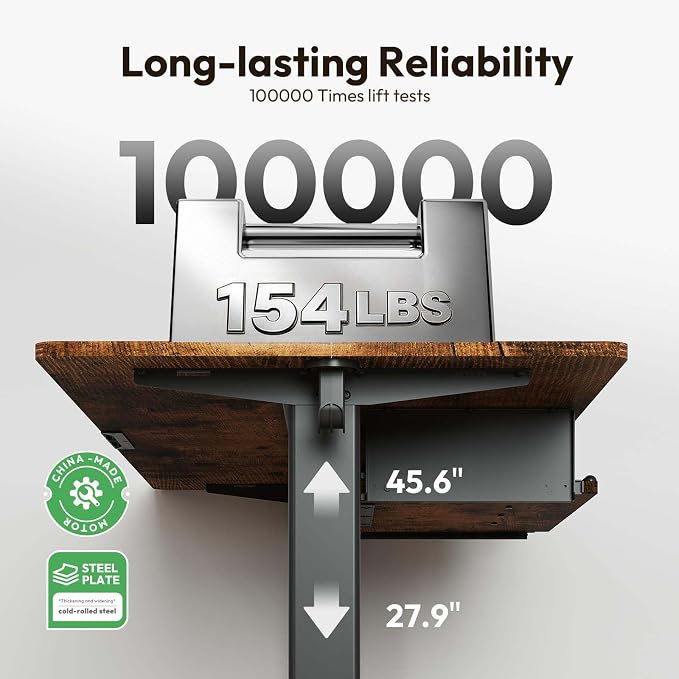 48 x 24 Inch Electric Standing Desk with Keyboard Tray, Brown | 3-Year Free Motor Replacement, 28.3-46.5 in Height, 3 Presets, 45 dB or Less, 154 lb Capacity, Keyboard Tray