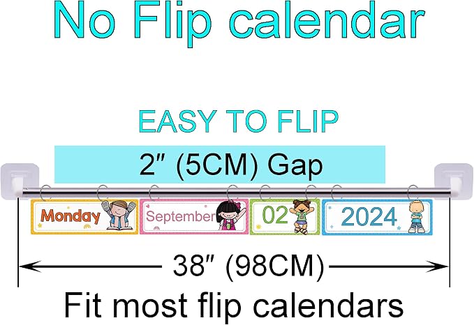 YYST 38" (98CM) White Self Adhesive Anchor Chart Holder Date Cards Holder Flip Calendar Holder W 8 Chart Rings (White-1)