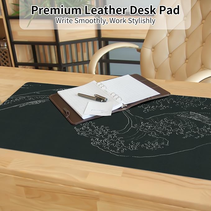 Japanese Gaming Mouse Pad Abstract Black Mouse Pad Clearance Overstock Limited Stock Discontinued Size 31.5x11.8 Inch Black Sea Wave Texture Non-Slip Keyboard Mouse Mat