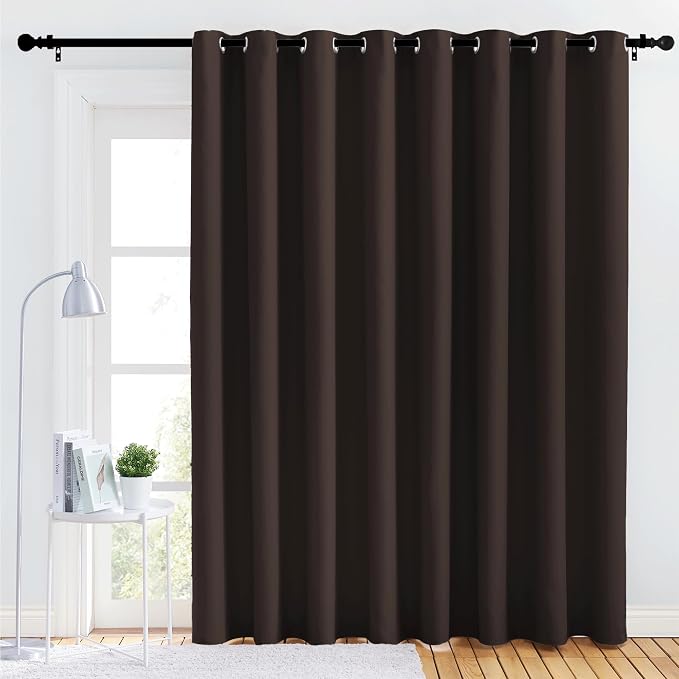 NICETOWN Room Darkening Grommet Panel - (120 inches Width, Toffee Brown, 1 Panel) Extra Wide Space Divider Curtain 84 inches Long, Privacy Drapery for Large Window