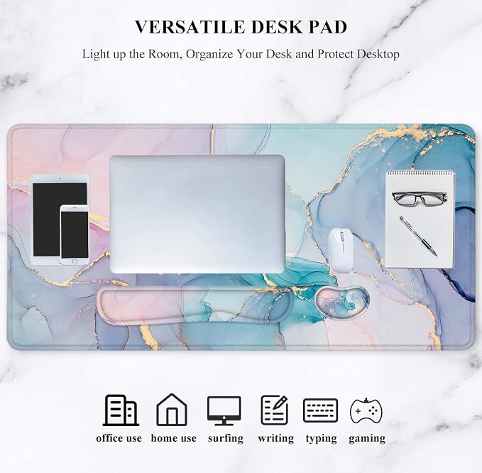 Lateefah Desk Mat, Extended Mouse Pad with Wrist Rest, 4-in-1 Large Mouse Pads for Desk, Keyboard Pad and Keyboard Wrist Rest Gaming Keyboard Mat for Office, Home