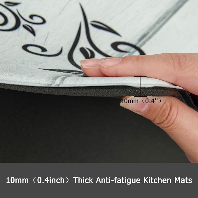 HEBE Anti Fatigue Kitchen Mat Set of 2, Cushioned Kitchen Mats for Floor | Non Slip Waterproof Kitchen Rug and Runner Set, Farmhouse PVC Foam Comfort Mat Floor Carpet for Sink, Standing Desk, Laundry