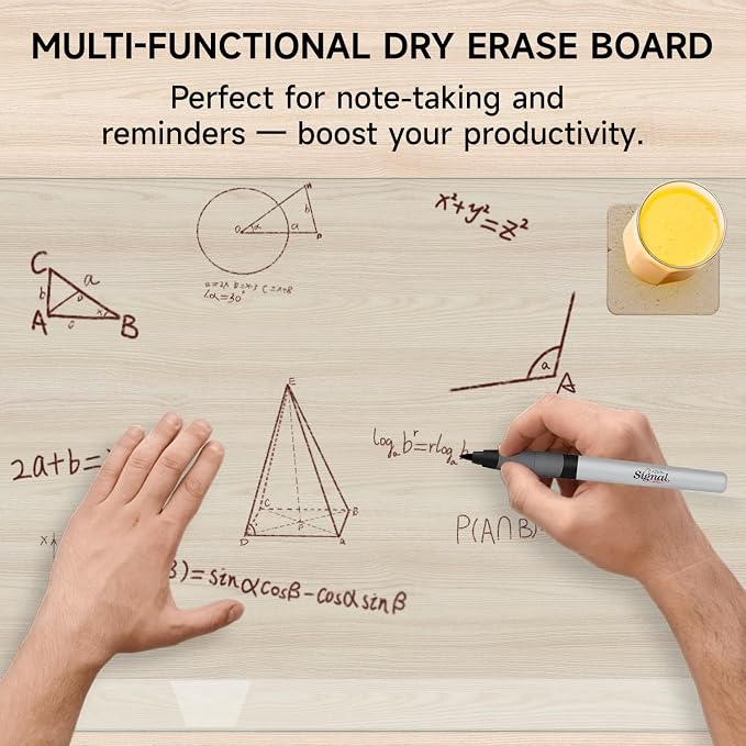 VASUHOME 24" x 18" Premium Tempered Glass Desk Mat with Beveled Edge - Ergonomic Desk Protector, Crystal Clear, Dry Erase Surface, Ideal Table Top Protector for Home & Office
