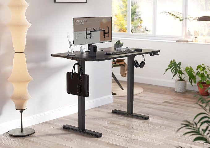 YDN Electric Standing Desk, 55 x 24 Inches Adjustable Height Stand up Desk with Cable Management, Home Office Desks with Splice Board & Frame, Black Top