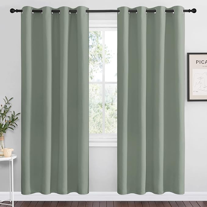 NICETOWN Sage Green Blackout Curtains 78" Long for Office, Dining Room, Guest Room, Sound Reducing Heat and Cold Block Curtain Panels for Modern Room Decorative (55" Wide, 2 Pieces)