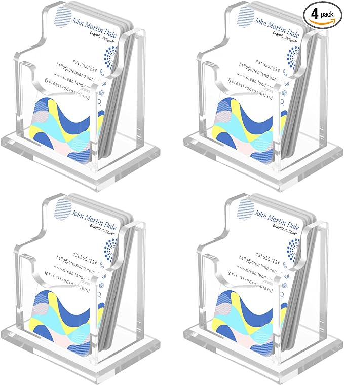 4 Packs Acrylic Business Cards Holders for Desk, Vertical Clear Busines Name Card Display Stand, Desk Accessory Business Name Card Organizer (Vertical, 1-Slot)