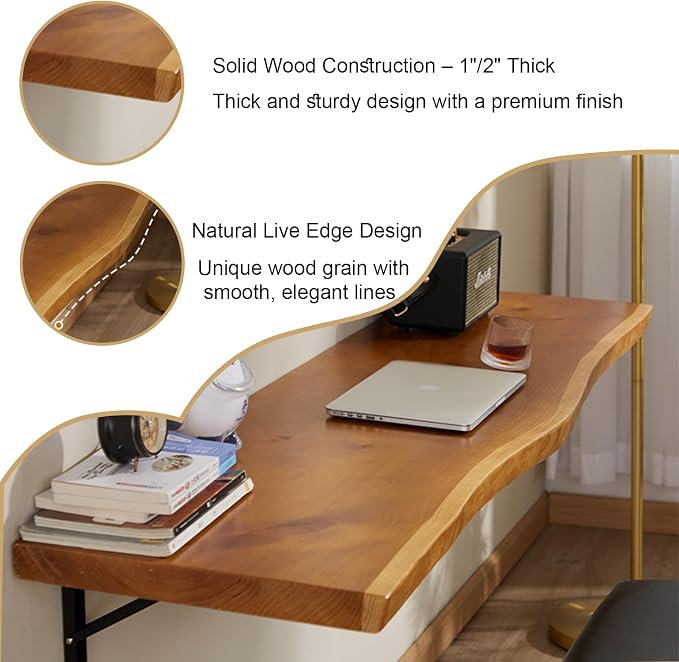 Wall Mounted Folding Table, Space Saving Wall Desk with Pine Wood, Fold Down Desk Shelf for Home,Dining,Laundry Room,Kitchen,Clothes 2" Thick 39"x17.7"