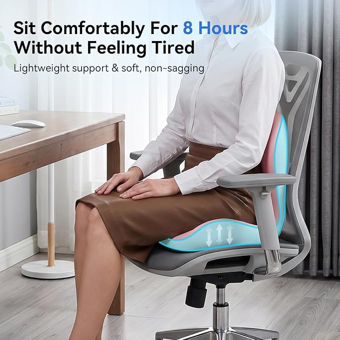 Seat Cushion for Office Chair and Car, Lumbar Support Pillow for Chair | Memory Foam Ergonomic Orthopedic Cushion Relieve Tailbone Sciatica Lower Back Pain for Office Desk Chair, Car, Truck, Pink