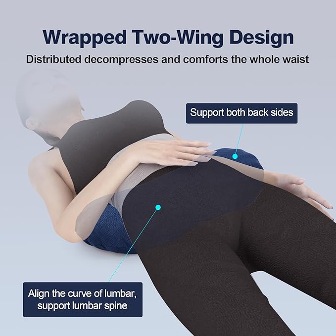 COMFYTHERA Lumbar Support Pillow for Sleeping Memory Foam Lumbar Support Cushion for Lower Back Pain Relief, Back Support Bed Pillow Waist Support (Dark Blue, Large)