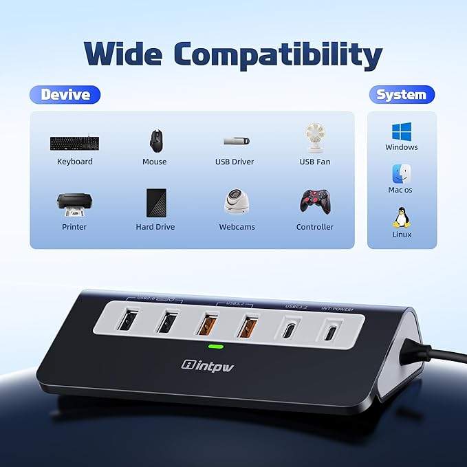 P9 PRO USB C Hub 10Gbps, 9-in-1 USB C Docking Station 3.28FT with 4K@60Hz HDMI, 3 Type-C/A 3.2, 2 Type-A 2.0, PD 100W, SD/TF Port, Black Aluminum USB Hub for Laptop, iPhone 17, MacBook Air/Pro