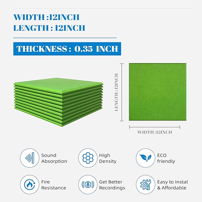 15 Pack Self-Adhesive Sound Proof Foam Panels for Walls, White Acoustic Panels 12" x 12" x 0.35" High Density Sound Absorbing Tiles