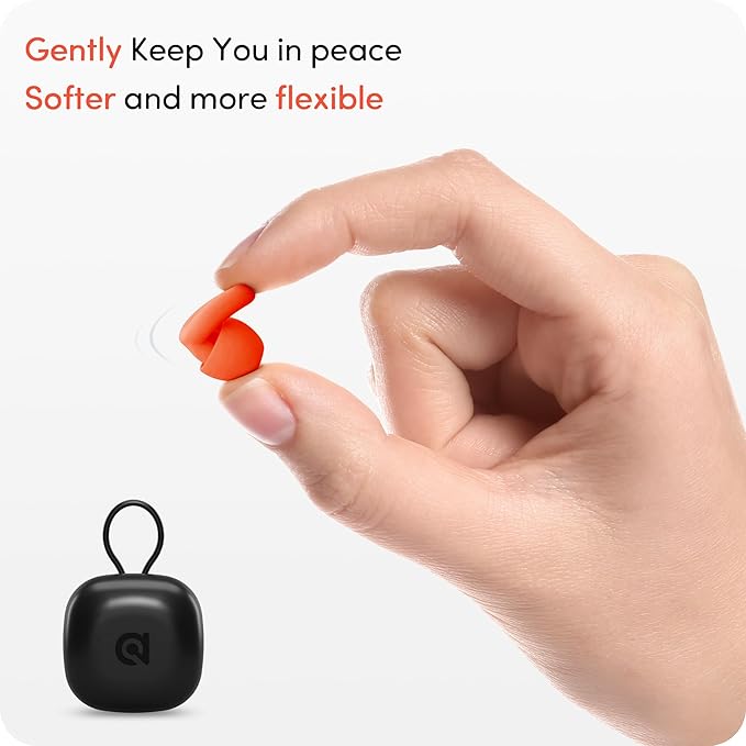 Audree Soft Ear Plugs for Noise Reduction, Reusable Flexible Earplugs for Sleep, Travelling, Focus, Study & Sensitivity, 28dB Noise Cancelling, 8 Silicone Ear Tips in XS/S/M/L, Orange