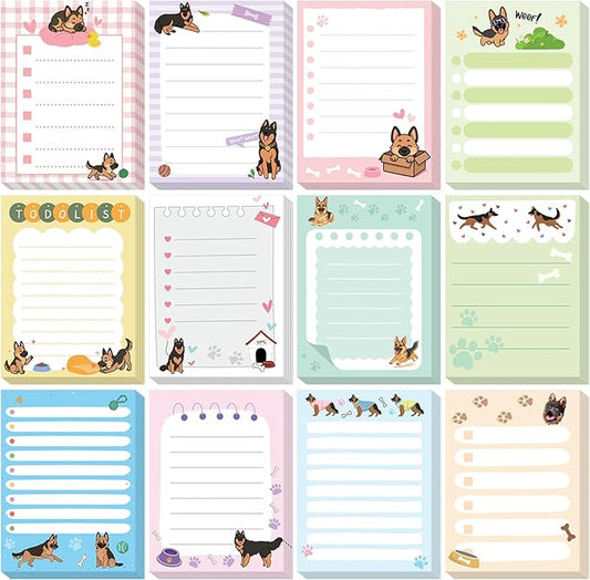 12 Pcs German Shepherd Sticky Notes 3x4 Inches Dog Notepad to Do List Kawaii Dog Lover Gifts for Women Office Supplies Sticky Notes Home Christmas Office Decor